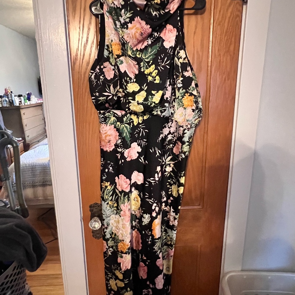 Petal & Pup Black Floral Maxi Dress with Pink and Yellow Blossoms
